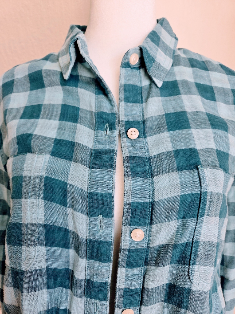 Riders by Lee Teal Check Plaid Button-Down Shirt